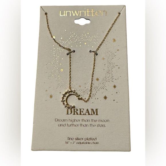 Unwritten crescent fine silver plated necklace in Gold-Flash, 16" + 2" Extender - Picture 2 of 3